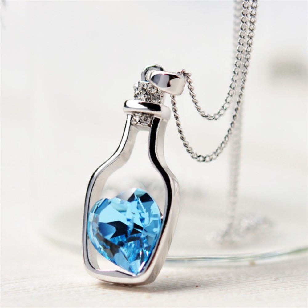Stunning Chain Choker Drift Bottles Love Heart Blu